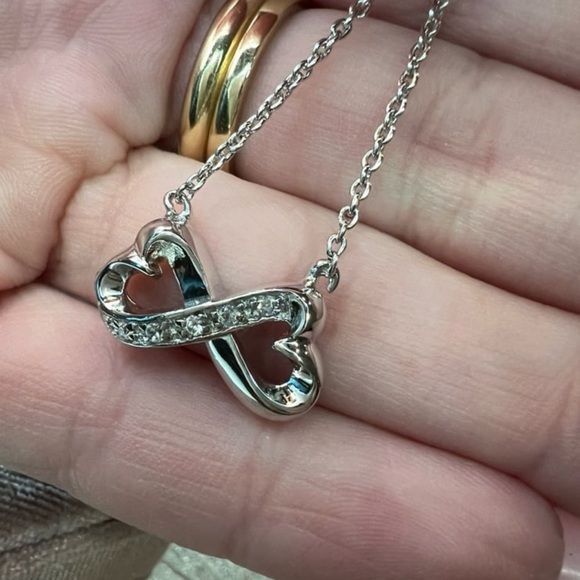 Silver Hearts Infinity Symbol Pendant Necklace with simulated Diamond accents - Picture 3 of 13